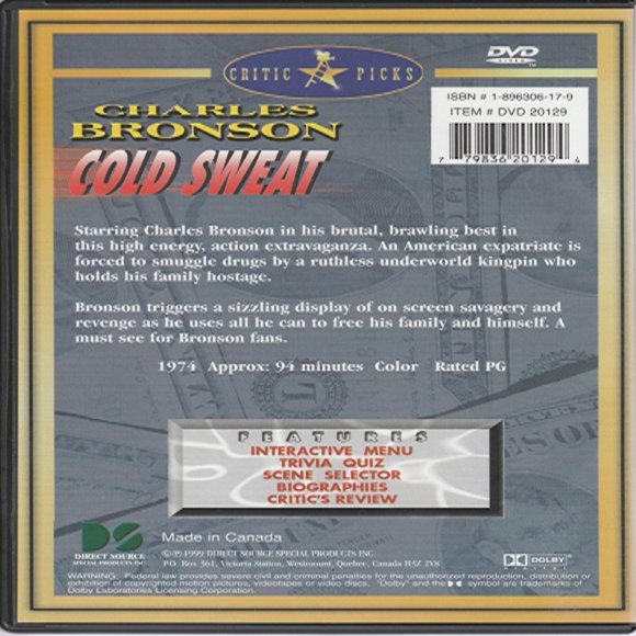 Cold Sweat - 1974 Action Thriller - 1999 DVD Edition - Picture 2 of 2